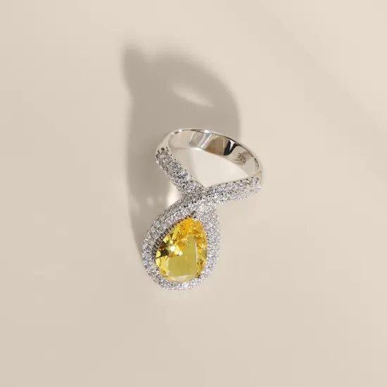 Floward Lemon Quartz Tiara Silver Women's Ring | Size 9