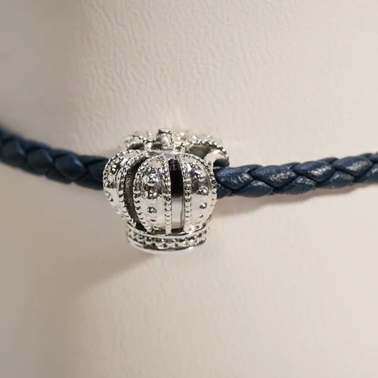 Pandora Moments Dark Blue Leather Crown Charm Bracelet