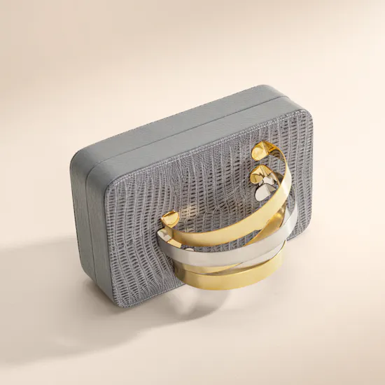 Rula Galayini The Coil Grey Lizard-Print Cuffbox Clutch