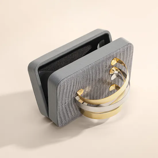 Rula Galayini The Coil Grey Lizard-Print Cuffbox Clutch
