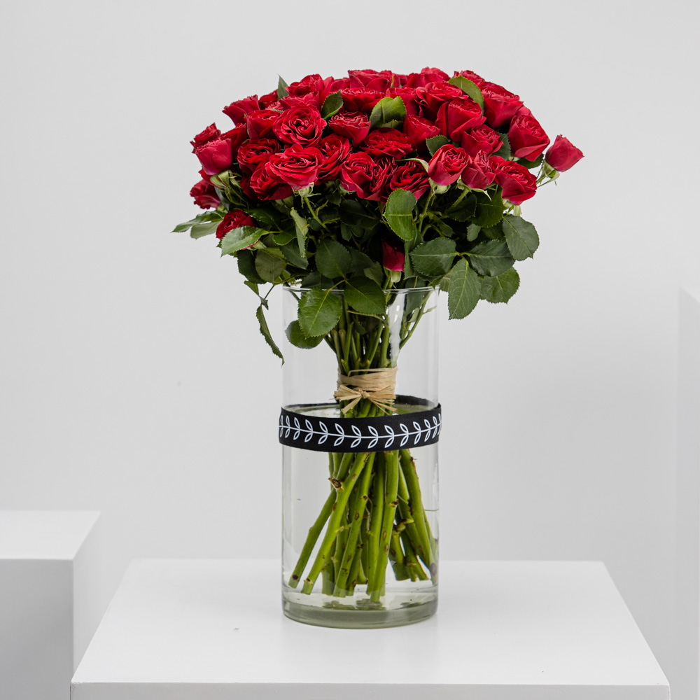 Flaming Red baby rose | Cylinder Vase