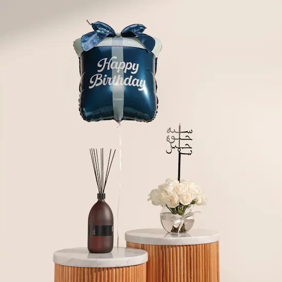 Mubkhar Tuscan Grove Reed Diffuser | Happy Birthday Roses Vase with Birthday Balloon