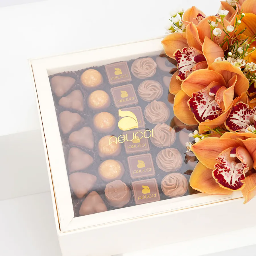 Abucci Chocolate with Orange Orchids 1