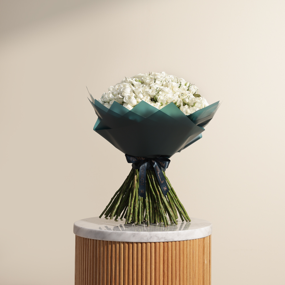 باقة بيبي جوري ابيض كبيرة | 100 زهرة