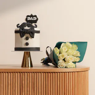 Floward Dad Black and White Cake | White Roses Bouquet
