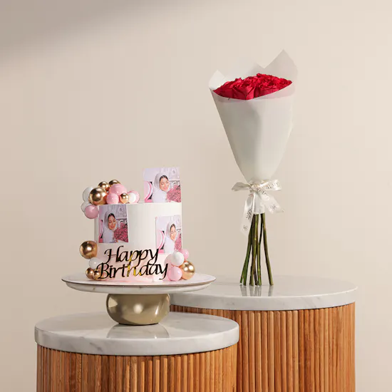 December Cake Personalized with Photo Birthday Cake | Dreamy Roses Flowers