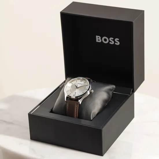 Hugo Boss Brown Calfskin Leather Watch