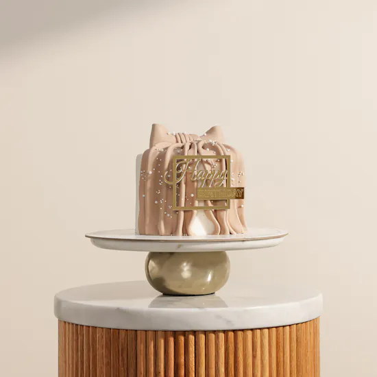 December Cake Happy Birthday White Cake Beige Ribbon