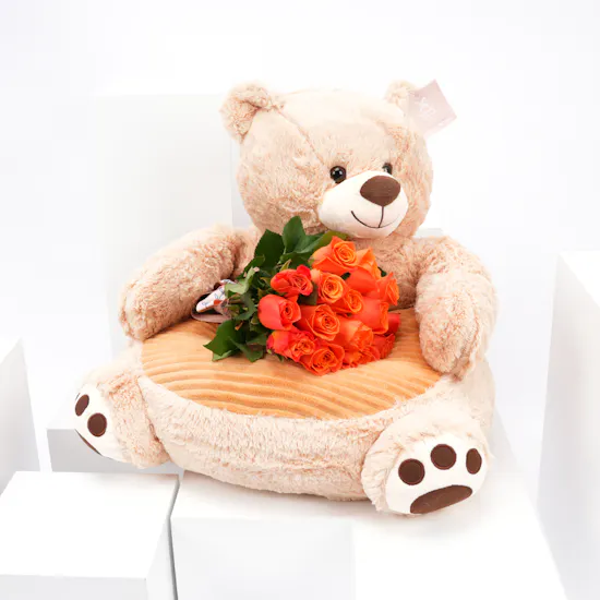 Floward Large Plush Bear with 15 Orange Roses Bouquet