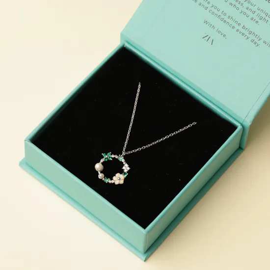 Zia Summer Emerald and Seed Pearl Pendant Silver Necklace