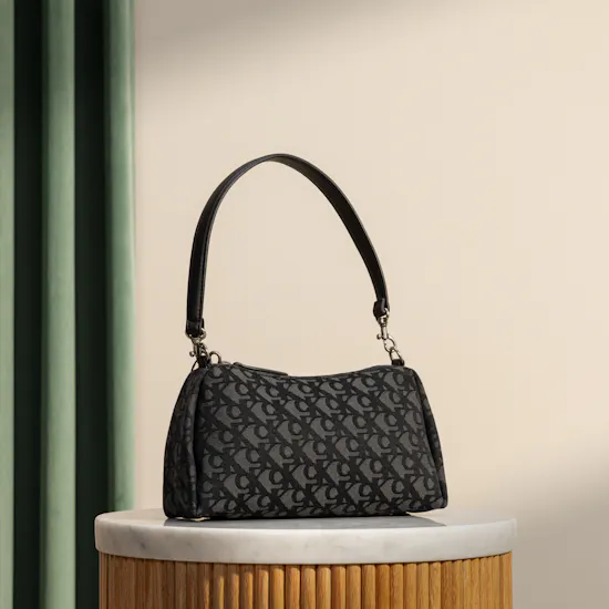 Calvin Klein Black Pleat Monogram Logo Women’s Shoulder Bag
