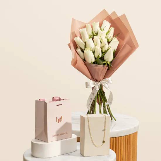 Hrh Letter M Gold-plated Necklace | Lovely Rose Bouquet