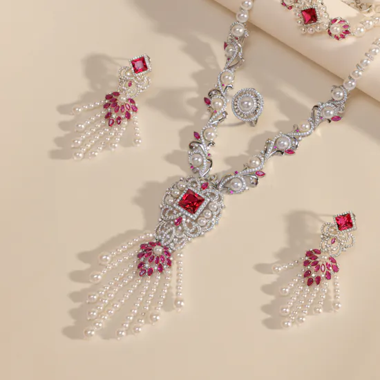 The Princess Pearl Set | Silver and Ruby Stones