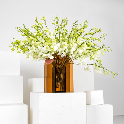 White Orchid | Bronze Vase