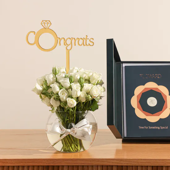 Floward Card 100 KWD and Chocolate Box | Congrats Bright Flower