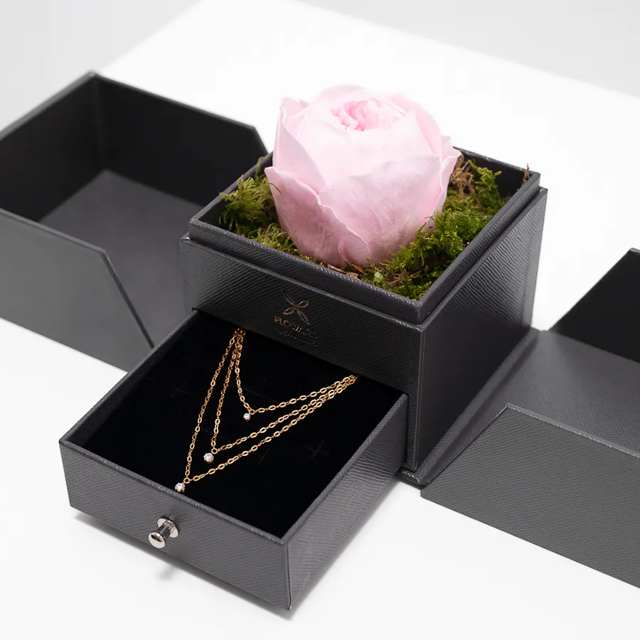 Nava Jewelry Layered Gold Necklace | Preserved Peony Rose  4
