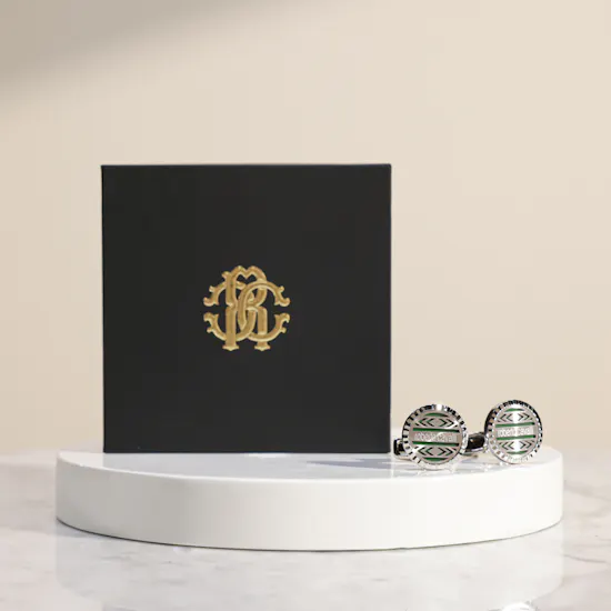 Roberto Cavalli Silver and Green Cufflinks