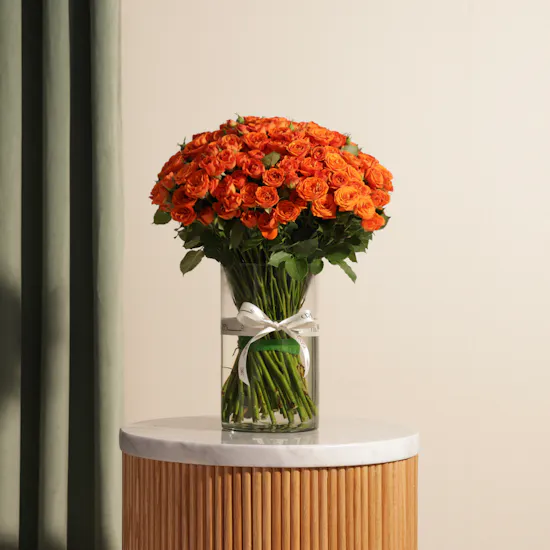 Orange Baby Roses Vase | 50 Flowers