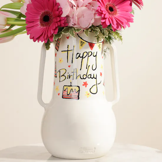 Keramos Studio Pink Joy Birthday Flowers Vase