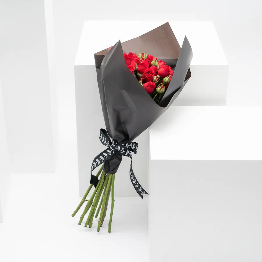 10 Red Baby Roses | Black Wrap | Bouquet 1