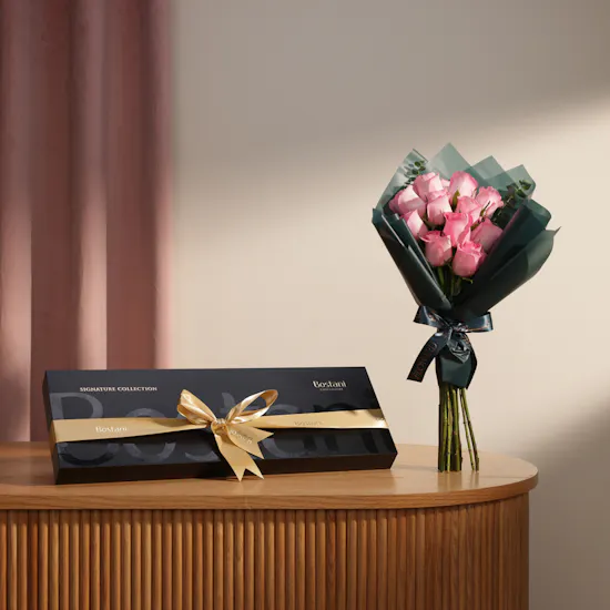 Bostani Black Signature Chocolate Box | Warm Roses Bouquet
