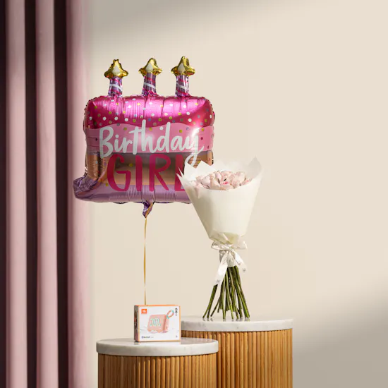 JBL Go4 Bluetooth Portable Speaker | Birthday Girl Flowers and Balloon