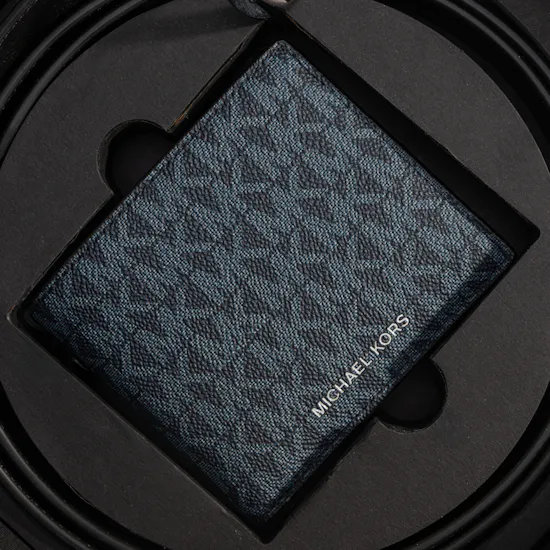 Michael Kors Signature Logo Billfold Wallet and Belt Men's Gift Set