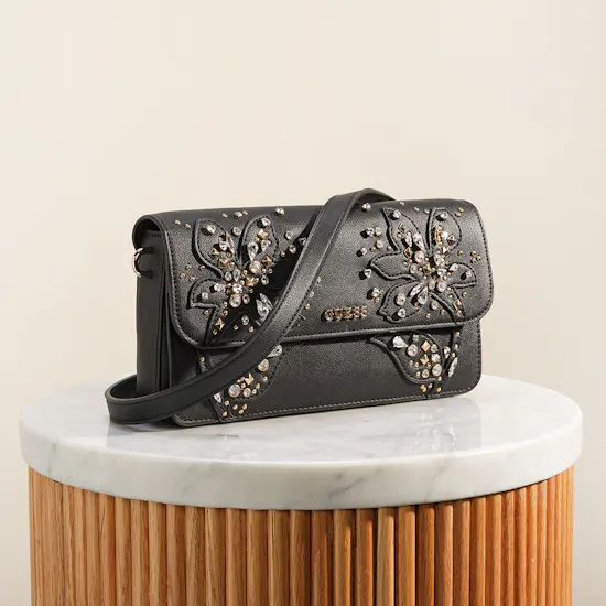 Guess Sadie Flap Black Shoulder Bag