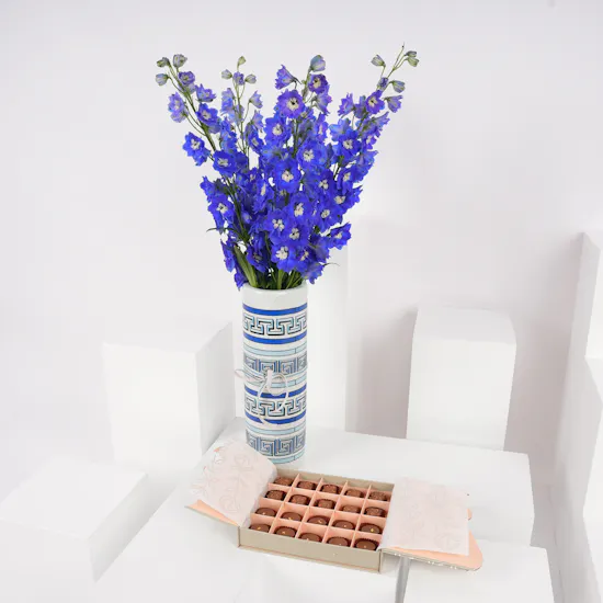 Floward Small Mixed Chocolate Box | Blue Delphinium
