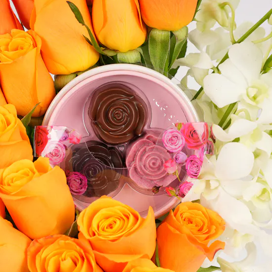 Bostani Floral Chocolates Box | Orange Roses
