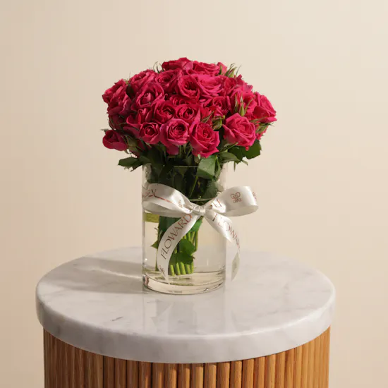 Stunning Fuchsia Baby Roses Vase | 18 Flowers