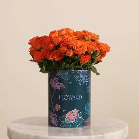 Warm Orange Baby Rose Box | 25 Flowers