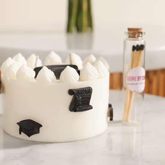 Done by SHK Black and White Graduation Cake Candle | Delicate Joy Bouquet