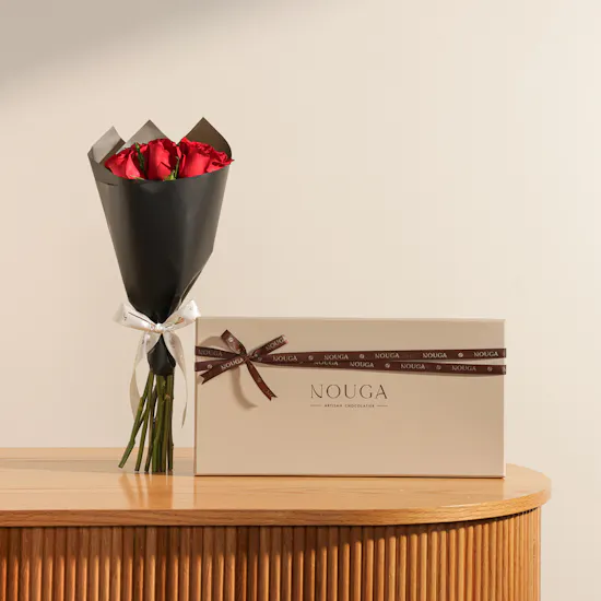 Nouga Happy Birthday Bonbon Chocolate Box | Shinny Roses Bouquet