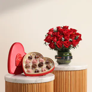 Bostani Red Heart Big Chocolates Box | Red Roses Vase