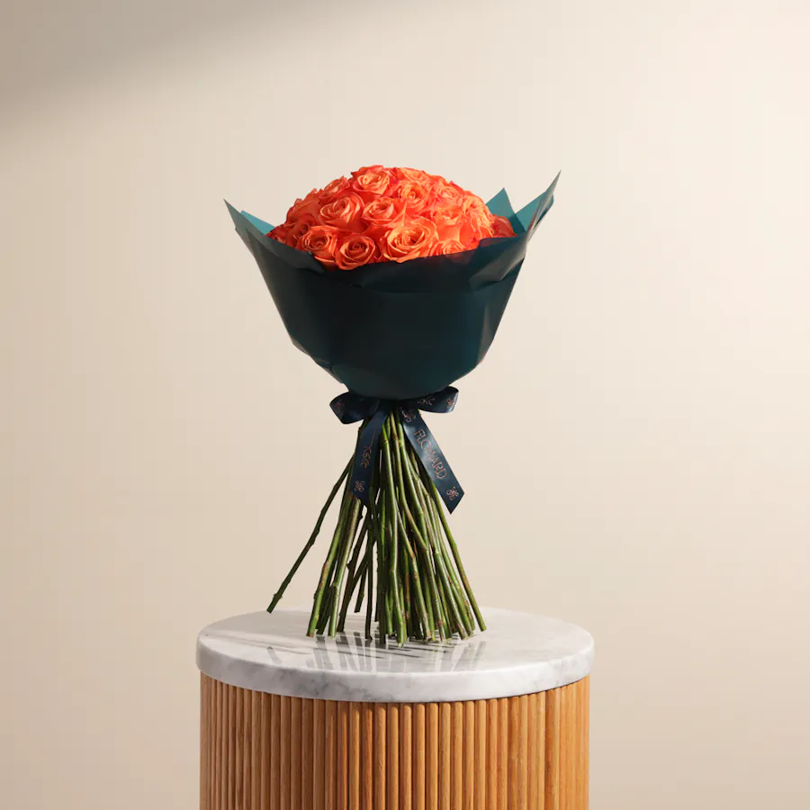 Elegant Orange Roses Bouquet | 50 Roses 6