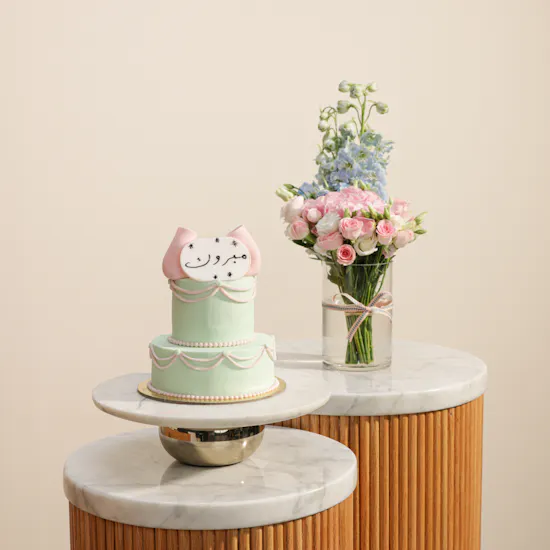 Madeleine Elegant Bow Congrats Cake | Precious Flowers Vase