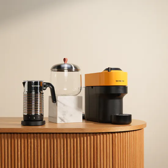 Nespresso Vertuo Yellow Machine with Milk Frother and Capsules Dispenser Set