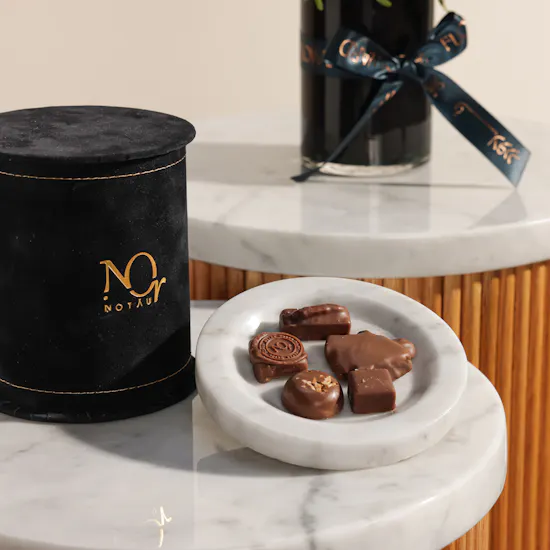 Nor Noyau Round Black Velvet Small Chocolate Box | Regal Tides Flowers