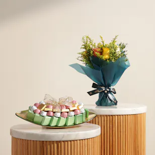 Bateel Chocolate Glass Tray | Joyful Flower Bouquet