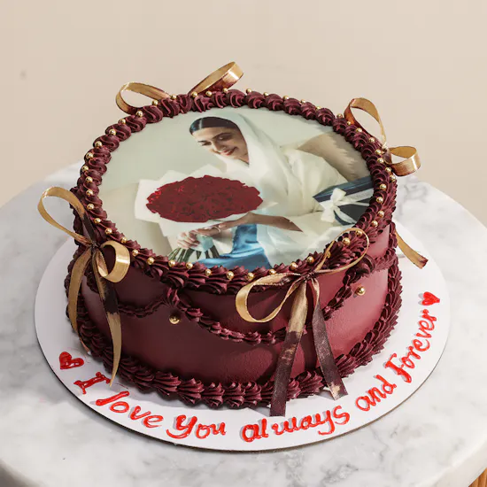 Mister Baker Personalized Maroon Photo Cake