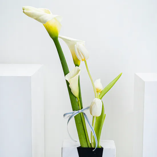 White Calla Lily and Tulip Vase