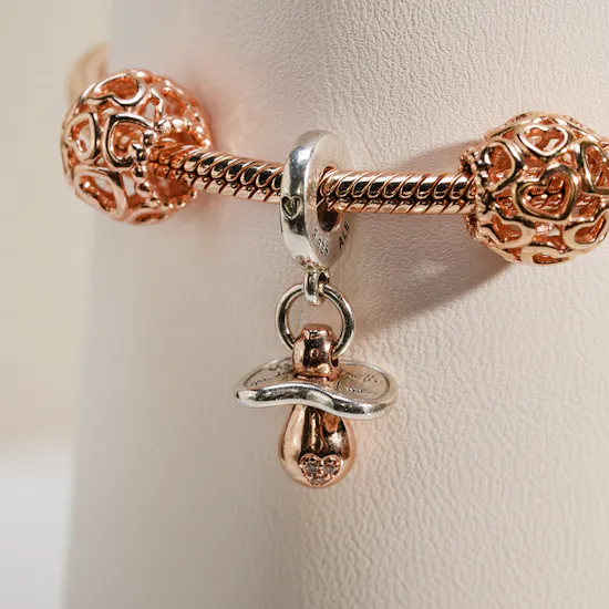 Pandora Rose Gold Heart and Baby Charm Bracelet Set