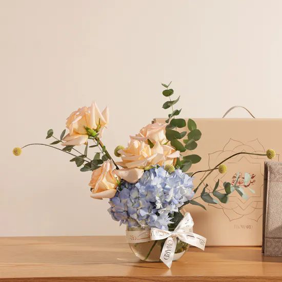 Floward of Inner Peace Set | Blush Harmony Flowers Vase