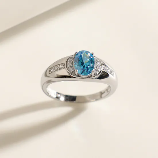 Floward Sky Blue Halo Silver Women's Ring | Size 8