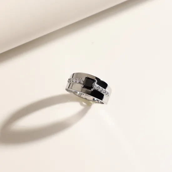 Floward Black Unisex Silver Ring | Size 7