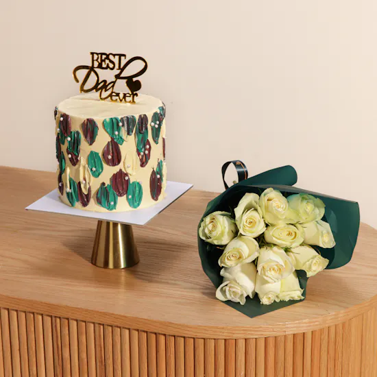 Floward Best Dad Cake | Dreamy White Roses Bouquet
