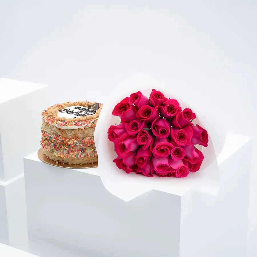 Sucre De Nada Vanilla Birthday Cake | Roses Bouquet 3