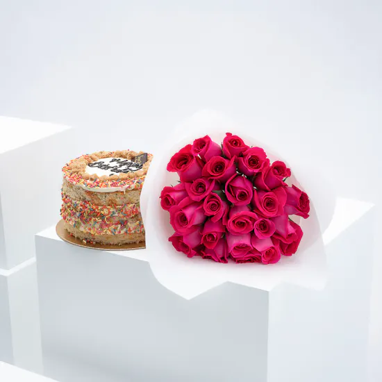 Sucre De Nada Vanilla Birthday Cake | Roses Bouquet
