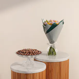 Rava Dried Figs Covered with Chocolates Crystal Tray | Soft Blossoms Bouquet Rava Dried Figs Covered with Chocolates Crystal Tray | Soft Blossoms Bouquet